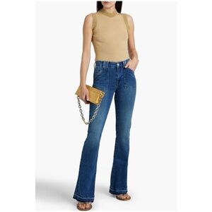 Frame Women’s Sz 28 Le High Flare Jeans Medium Wash Stretch Denim Raw Hem